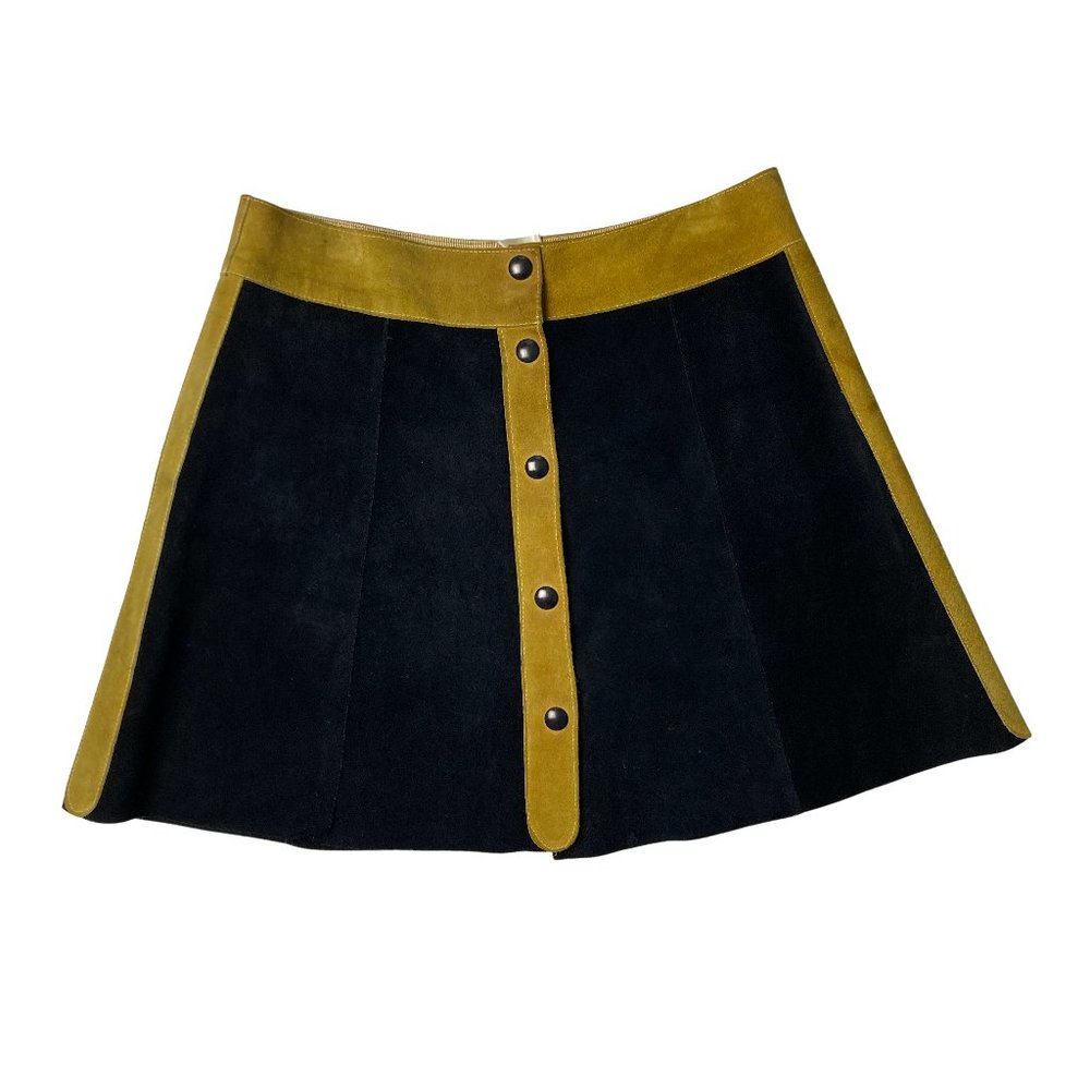 Vintage Suede Leather Mini Skirt High Waist Retro